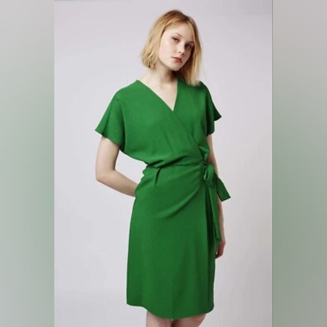 Topshop Vibrant Green Wrap Midi Dress Size 2